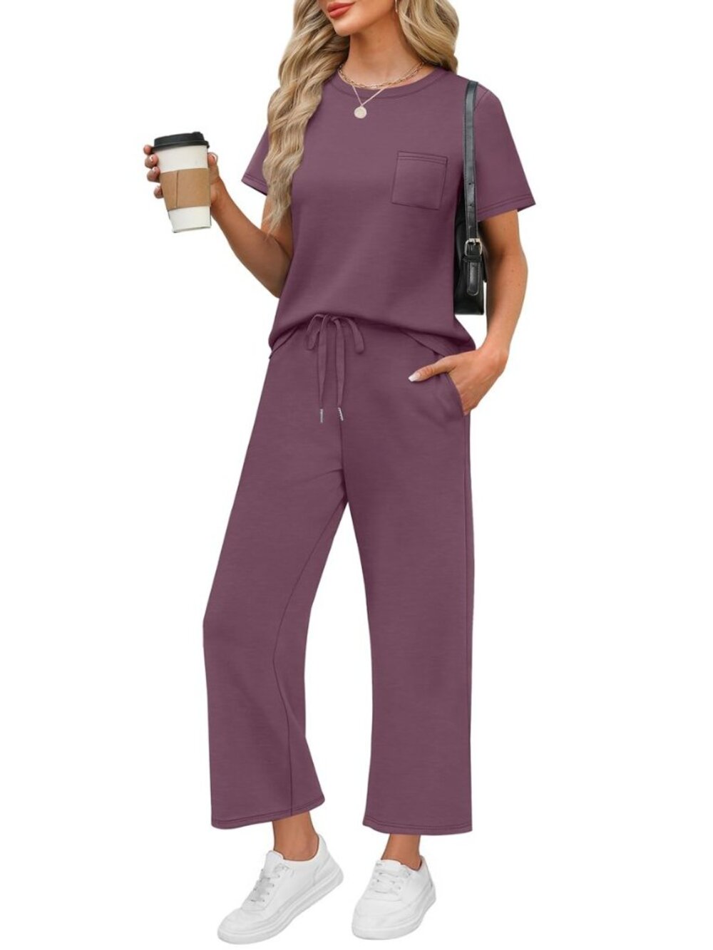 2 Piece Sets for Women Casual Summer Travel Vacation Outfits Short Sleeve Wide